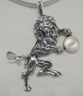 Sterling Silver Royal Rampant Lion Pendant With Cultured Freshwater Pearl